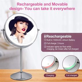img 1 attached to 💄 Rechargeable Lighted Makeup Vanity Mirror: 8 Inch Double Sided, 10X Magnification, 3 Colors Lighting, Touch Sensor Dimming, 360 Degree Swivel, Cordless Design