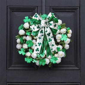 img 1 attached to 🍀 LOKESI Glitter Green Clovers St. Patrick's Day Wreath Bow - Large Shamrock Bow for St Patricks Day DIY Indoor Outdoor Decoration - Irish Holiday Shamrock Bow Ornaments