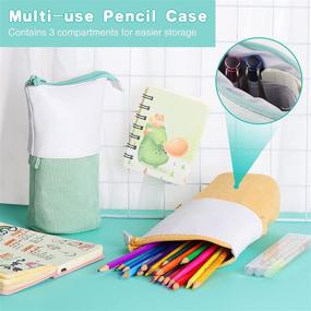 img 2 attached to Green Standing Pencil Holder: Double-Color Pencil Case for Office, School, and Students