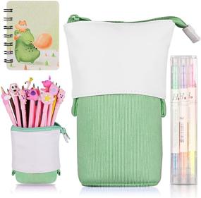 img 4 attached to Green Standing Pencil Holder: Double-Color Pencil Case for Office, School, and Students