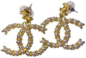 img 1 attached to Letter C Dangle Earring in Pearl and Yellow Gold