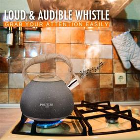 img 2 attached to Poliviar Tea Kettle, 2.7 Quart Natural Stone Finish, Wood Pattern Handle, Loud Whistle, Food Grade Stainless Steel Teapot, Anti-Hot Handle & Anti-Rust, Suitable for All Heat Sources (JX2018-GR20)