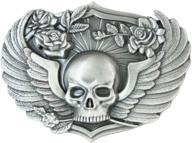 skull wings antiqued belt buckle logo