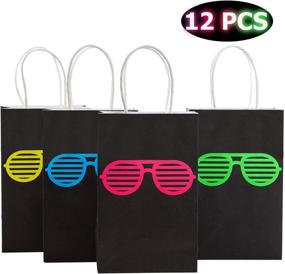 img 3 attached to 🎉 Glow in The Dark Party Bags - Neon Gift Bags with Handles for 80s Retro Parties - Includes Shutter Shade Glasses and Goodie Candy Bags - Set of 12