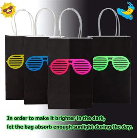 img 2 attached to 🎉 Glow in The Dark Party Bags - Neon Gift Bags with Handles for 80s Retro Parties - Includes Shutter Shade Glasses and Goodie Candy Bags - Set of 12