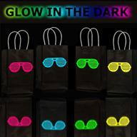 🎉 glow in the dark party bags - neon gift bags with handles for 80s retro parties - includes shutter shade glasses and goodie candy bags - set of 12 логотип