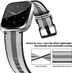 img 1 attached to Текстильный ремешок для Fitbit Versa Series - удобный и стильный, подходит как для мужчин, так и для женщин - большой, серый с черным