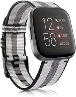 🧶 woven fabric replacement band for fitbit versa series - comfortable and stylish fit for both men and women - large, grey with black logo