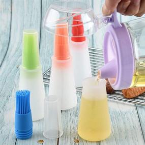 img 1 attached to 4 pcs Silicone Oil Bottle Brushes: Versatile BBQ/Pastry Basting 🖌️ & Cooking Grill Barbecue Baking Pastry Brushes - Red, Orange, Green, Blue