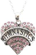 gymnastics heart necklace with pink crystals - silver chain - sports accessory store logo