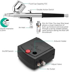 img 1 attached to 🎨 Мини-аэрограф AGPTEK с компрессором - портативный набор для расписывания тортов, рукоделия, макияжа, живописи и маникюра.