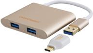 cablecreation usb hub with tf/micro sd & sd/mmc card reader ports and usb-c adapter - compatible with imac, macbook, lenovo yoga, dell xps and more - gold aluminum, 2-port usb 3.0 hub logo