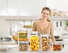 img 1 attached to 🍱 Ultimate 5pc Airtight Clear Canister Set: Durable Bulk Food Storage Containers with Clamp Lids, Marker & Labels - Ideal for Kitchen Pantry, Tea, Sugar, Coffee, Candy, Flour, Dry Goods, Pasta, Rice, Spices, & Herbs