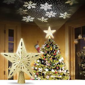 img 4 attached to 🎄 AOYOO Christmas Tree Topper Lighted Star with LED Rotating Snowflake Projector: Dazzling 3D Glitter Snow Lights for Stunning Christmas Tree Decorations