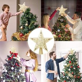 img 1 attached to 🎄 AOYOO Christmas Tree Topper Lighted Star with LED Rotating Snowflake Projector: Dazzling 3D Glitter Snow Lights for Stunning Christmas Tree Decorations