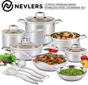 img 4 attached to 🍳 Набор посуды из нержавеющей стали Nevlers Multi-Clad - 15 предметов: идеальный кухонный компаньон с удобством мытья в посудомоечной машине!