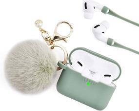 img 4 attached to 🌵 Футляр для AirPods Pro Filoto - Милый силиконовый защитный аксессуар для беспроводного зарядного футляра Apple AirPods Pro, с карабином/меховым помпоном - Кактус Зеленый.