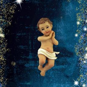 img 1 attached to 👶 7 Inch Nativity Statue: Resin Infant Jesus in Crib Christmas Decor, 2 Piece Set