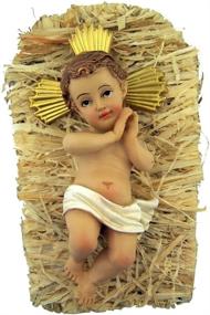 img 3 attached to 👶 7 Inch Nativity Statue: Resin Infant Jesus in Crib Christmas Decor, 2 Piece Set