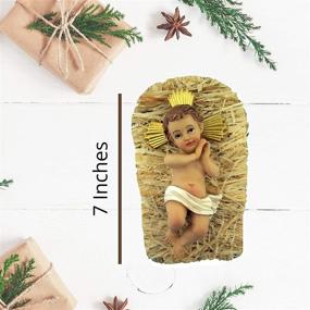 img 2 attached to 👶 7 Inch Nativity Statue: Resin Infant Jesus in Crib Christmas Decor, 2 Piece Set