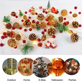 img 1 attached to 🎄 7FT Christmas Garland with 20 LED Lights: Festive Pinecone, Red Berry, and Pine Cone Bristle Decor for Indoor/Outdoor Thanksgiving and Xmas Celebration - Battery Operated Fairy Lights Perfect for Garden Garland, Party Decorations