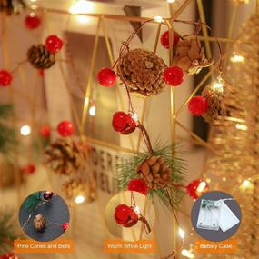 img 3 attached to 🎄 7FT Christmas Garland with 20 LED Lights: Festive Pinecone, Red Berry, and Pine Cone Bristle Decor for Indoor/Outdoor Thanksgiving and Xmas Celebration - Battery Operated Fairy Lights Perfect for Garden Garland, Party Decorations