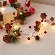 🎄 7ft christmas garland with 20 led lights: festive pinecone, red berry, and pine cone bristle decor for indoor/outdoor thanksgiving and xmas celebration - battery operated fairy lights perfect for garden garland, party decorations логотип