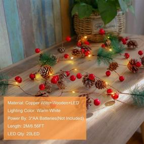 img 2 attached to 🎄 7FT Christmas Garland with 20 LED Lights: Festive Pinecone, Red Berry, and Pine Cone Bristle Decor for Indoor/Outdoor Thanksgiving and Xmas Celebration - Battery Operated Fairy Lights Perfect for Garden Garland, Party Decorations