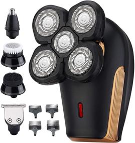 img 4 attached to 🧔 Beard Trimmer for Bald Men - 5 in 1 Waterproof Grooming Kit, Electric Rotary Shaver with Multi-Function, 4D Floating 5 Head, Cordless Type-C Rechargeable, Wet & Dry Shaving Razors