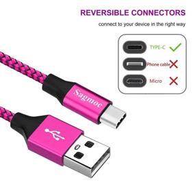 img 3 attached to 🔌 5 Pack Nylon Braided Sagmoc Type C Charger Cable in Hot Pink - Compatible with Samsung S10 S9 S8 Plus, Note 8, LG V30 G6 G5, Pixel, Moto Z/Z2, etc. - 10FT 2X6FT 3FT 2FT - USB C Charging Cord (Fuchsia Red)