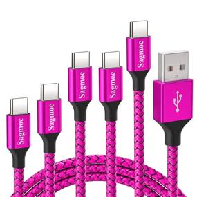 img 4 attached to 🔌 5 Pack Nylon Braided Sagmoc Type C Charger Cable in Hot Pink - Compatible with Samsung S10 S9 S8 Plus, Note 8, LG V30 G6 G5, Pixel, Moto Z/Z2, etc. - 10FT 2X6FT 3FT 2FT - USB C Charging Cord (Fuchsia Red)