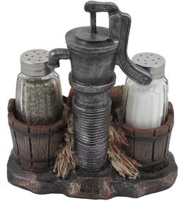 img 1 attached to 🐓 Country Kitchen Rooster Decor: Farm Chicken & Old Fashioned Water Pump Glass Salt and Pepper Shaker Set with Holder Figurine - Sculptures, Statues, and Rustic Gifts for Farmers