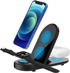 img 4 attached to Flashda 15W Fast 3-in-1 Wireless Charging Stand for iPhone, AirPods, and Samsung - Foldable Charging Dock