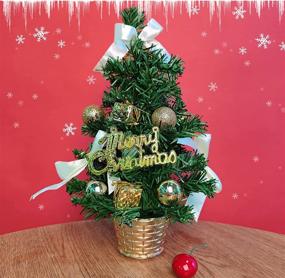 img 4 attached to 🎄 Mini Christmas Tree: Tabletop Xmas Tree with Golden Berries, Bowknot & Poinsettia Decoration