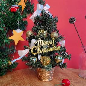 img 1 attached to 🎄 Mini Christmas Tree: Tabletop Xmas Tree with Golden Berries, Bowknot & Poinsettia Decoration