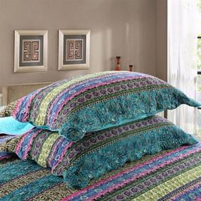 img 3 attached to Cozy and Stylish NEWLAKE Striped Jacquard Cotton Bedspread Quilt Set for Queen Size Beds