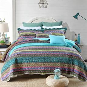 img 4 attached to Cozy and Stylish NEWLAKE Striped Jacquard Cotton Bedspread Quilt Set for Queen Size Beds