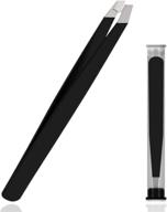 professional stainless steel slant tip eyebrow tweezers - precision beauty tool for grooming (single, black) logo