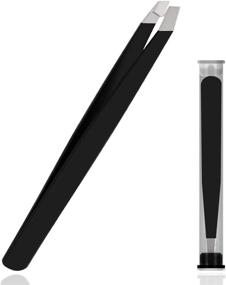 img 4 attached to Professional Stainless Steel Slant Tip Eyebrow Tweezers - Precision Beauty Tool for Grooming (Single, Black)