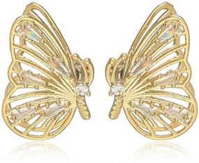 img 4 attached to 🦋 DAMLENG Unique Chic Rhinestones Butterfly Dangle Earrings: Large Gold Studs for Stylish Women & Girls