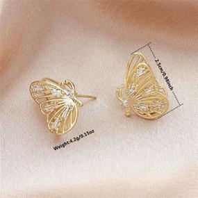 img 3 attached to 🦋 DAMLENG Unique Chic Rhinestones Butterfly Dangle Earrings: Large Gold Studs for Stylish Women & Girls