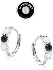 img 2 attached to 🌙 Sleek and Stunning: SolidSilver's Sterling Silver Huggie Hoop Earrings with Simulated Moon and Black Onyx Stone