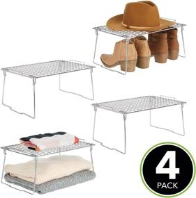 img 3 attached to 🗄️ mDesign Stackable Metal Storage Shelf - Farmhouse Style Organizer for Closets, Cabinets, Countertops - 2-Tier Raised Design - Ideal for Bedrooms, Bathrooms, Entryways, Hallways - Pack of 4 - Chrome