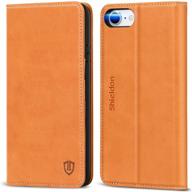 shieldon iphone se 2020 case - genuine leather flip book cover with card holder - brown logo