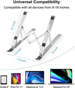 img 2 attached to 🖥️ Aluminum Ergonomic Laptop Stand for Desk - Adjustable Height, Foldable & Portable - Compatible with MacBook Air Pro - 8-18'' Laptop Tablets - Sliver