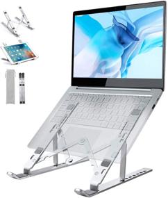 img 4 attached to 🖥️ Aluminum Ergonomic Laptop Stand for Desk - Adjustable Height, Foldable & Portable - Compatible with MacBook Air Pro - 8-18'' Laptop Tablets - Sliver