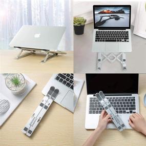 img 1 attached to 🖥️ Aluminum Ergonomic Laptop Stand for Desk - Adjustable Height, Foldable & Portable - Compatible with MacBook Air Pro - 8-18'' Laptop Tablets - Sliver