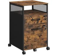 📁 industrial rustic brown and black vasagle file cabinet with lock - 2 drawers, hanging file folders, open shelf - perfect for home office storage логотип