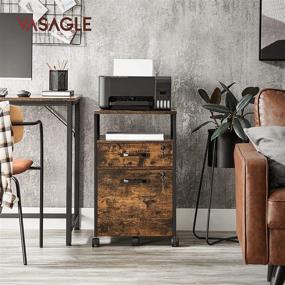 img 3 attached to 📁 Industrial Rustic Brown and Black VASAGLE File Cabinet with Lock - 2 Drawers, Hanging File Folders, Open Shelf - Perfect for Home Office Storage