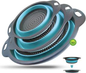 img 4 attached to 🍝 Walfos Silicone Collapsible Colander Set - Space-Saving Kitchen Strainers, Includes 3 Sizes (1.5 Quart, 2 Quart, and 4 Quart), BPA Free & Dishwasher Safe, Ideal for Pasta, Vegetables, Fruits (Blue)